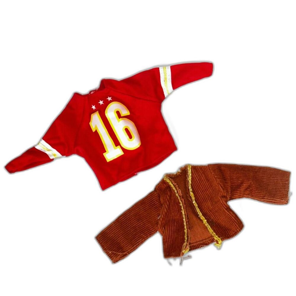 Vtg Ken/Other Clothing Lot Red Jersey 16 Brown Jacket & Accessories Mixed Era